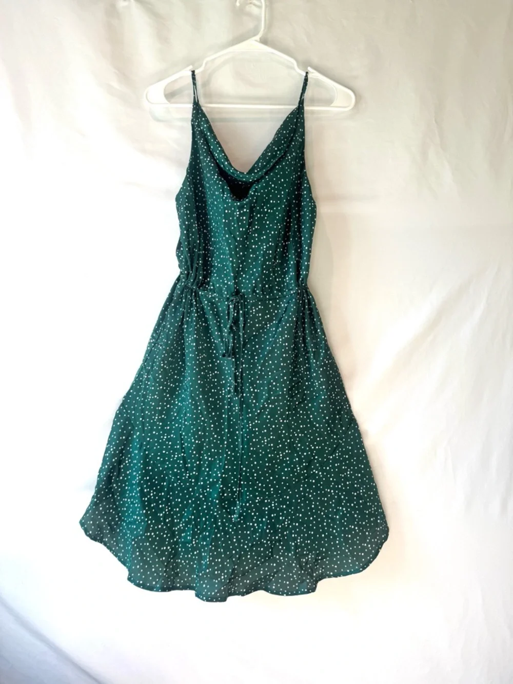 DAVI & DANI Teal Green Polka Dot Cowl Neck Midi Dress - Picture 2 of 10